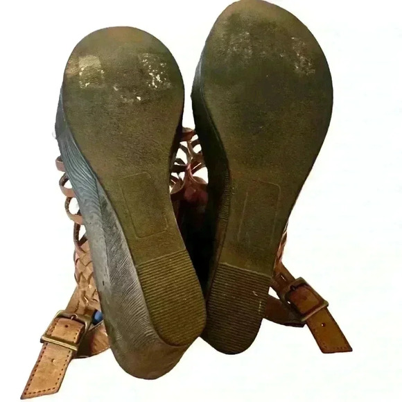 Very Volatile Los Angeles Brown Leather Huaraches Style Wedge Heel Sandals 10 - Picture 7 of 7